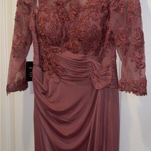 Azazie Mauve 3/4 Long Sleeve Lace Evening Gown Mother of the Bride